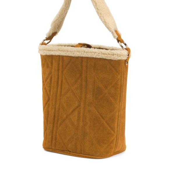 NEW CLAUDIA Made In Italy Leather Shearling Bucket 1160mn - Picture 4 of 5